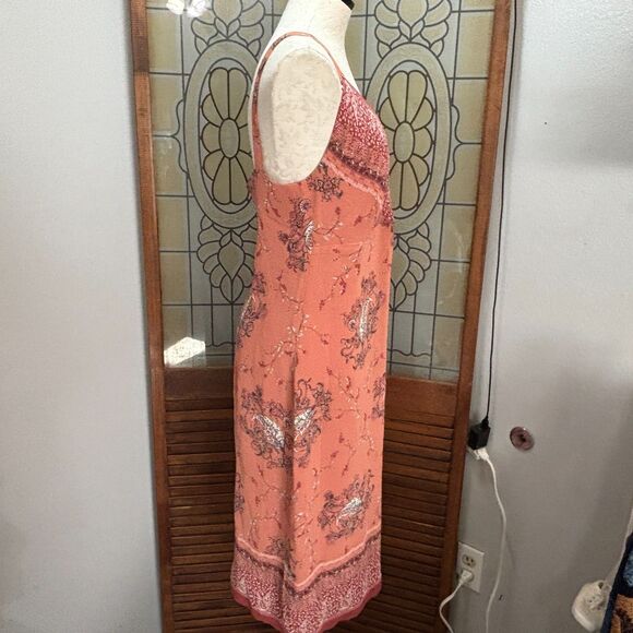 J. Jill Dress Peach Floral Lined Chiffon Mini Slip Sleeveless Boho Size 14 Tall - Picture 2 of 11